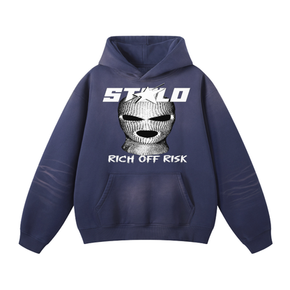 Stolo Clothing Co Rich Off Risk Denim Blue Monkey Washed Dyed Fleece Hoodie