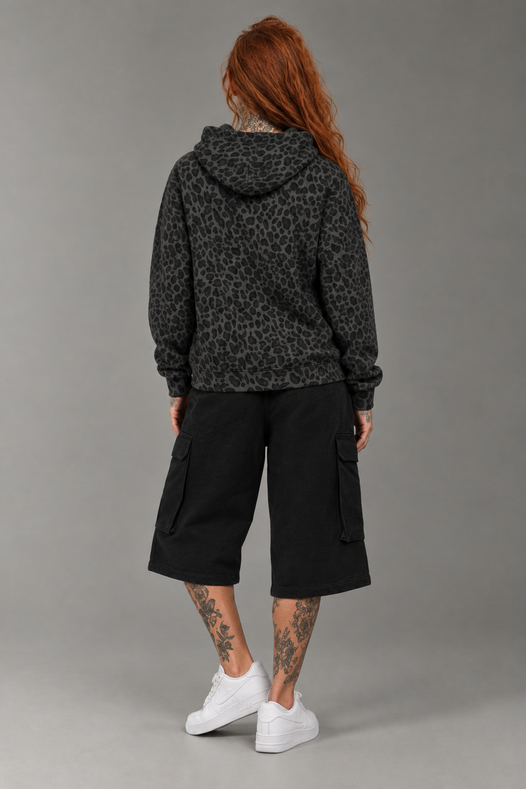 Dark leopard hoodie back view
