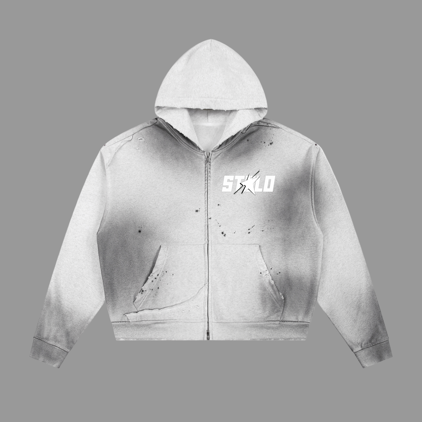 Stolo Clothing Co STARCHILD Sun Faded Hand Frayed Raw Edge Fleece Zip Hoodie