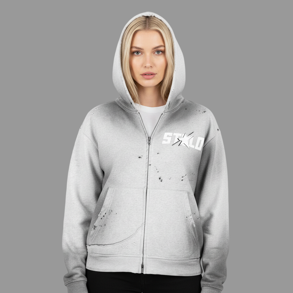 Stolo Clothing Co STARCHILD Sun Faded Hand Frayed Raw Edge Fleece Zip Hoodie