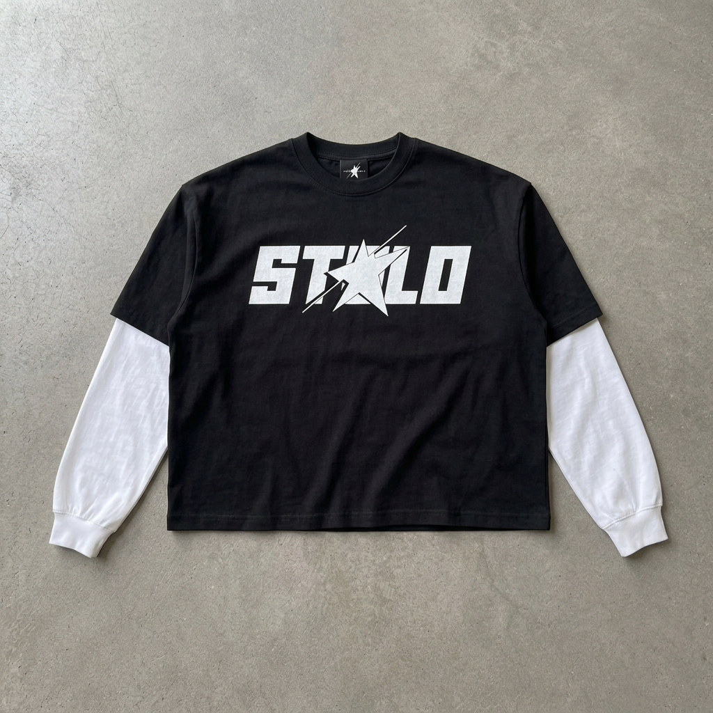 Double layered tee with neck tag