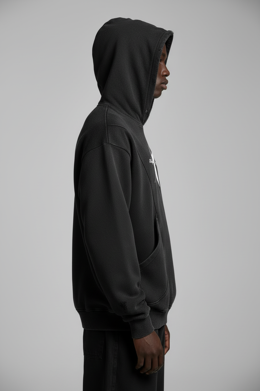 Stolo Clothing Co LOGO Distressed Snow Washed Panel Pocket Hoodie