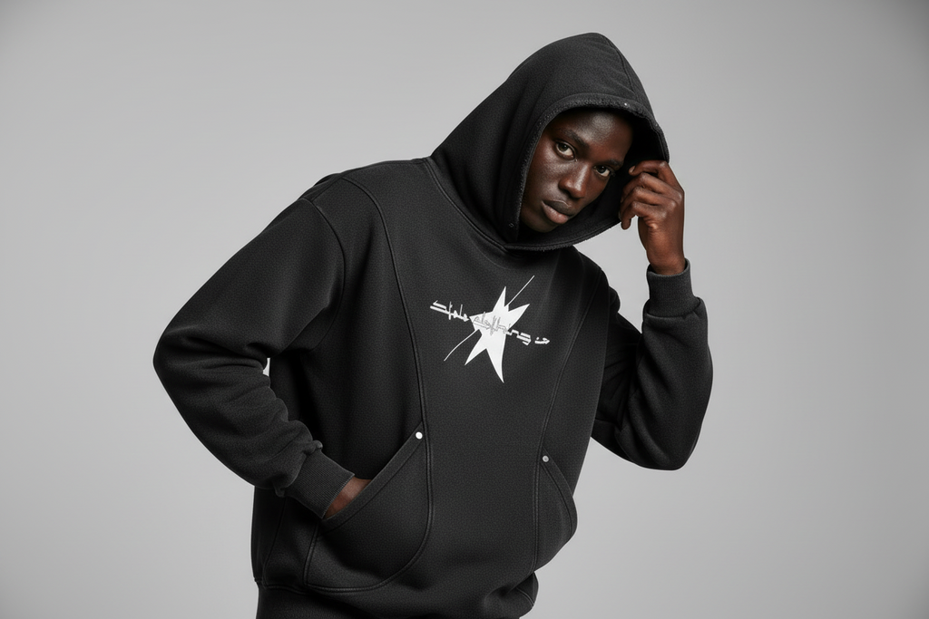 Stolo Clothing Co LOGO Distressed Snow Washed Panel Pocket Hoodie
