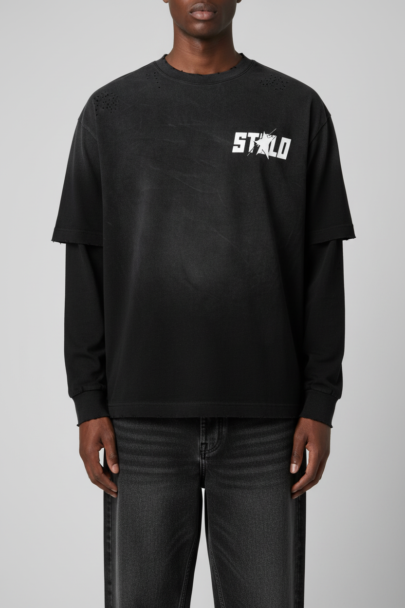 Stolo Clothing Co STARCHILD Minimalistic Sun Faded Hand-Frayed Faux Two-Piece Tee