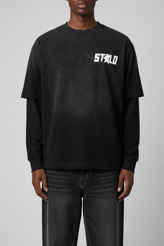 Stolo Clothing Co STARCHILD Minimalistic Sun Faded Hand-Frayed Faux Two-Piece Tee