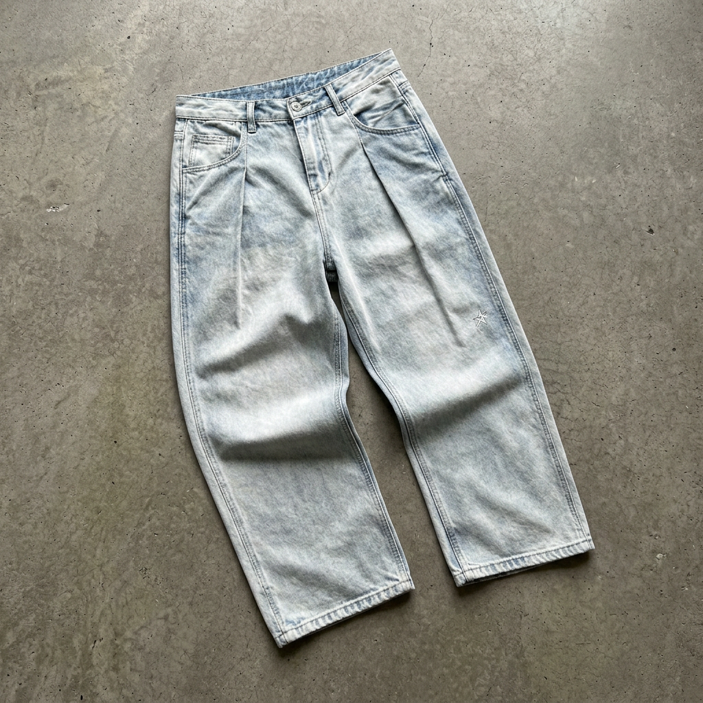 Faded blue jeans floor visual