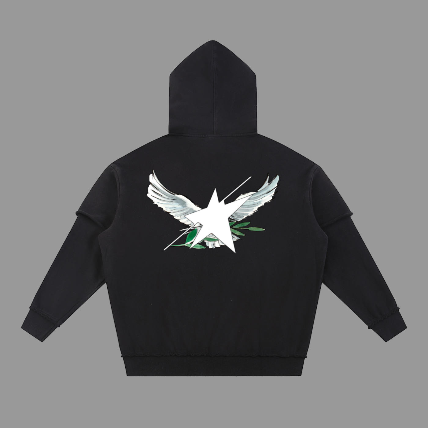 Stolo Clothing Co Birdies Hand Frayed Snow Washed Raw Edge Double Layered Hoodie