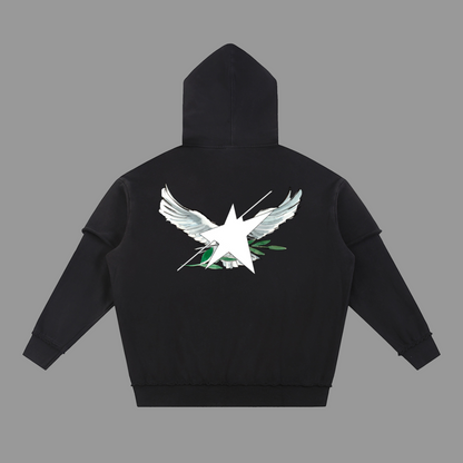 Stolo Clothing Co Birdies Hand Frayed Snow Washed Raw Edge Double Layered Hoodie