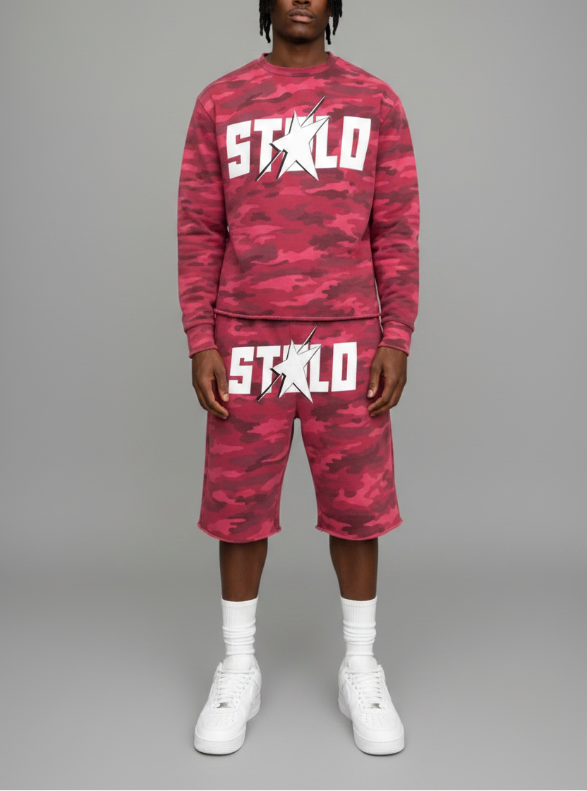 Stolo Clothing Co Starchild ROSE CAMO Cropped Heavyweight Crewneck Sweatshirt (420 GSM)