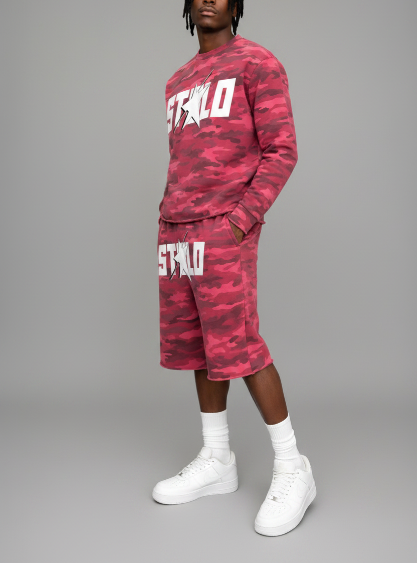 Stolo Clothing Co Starchild ROSE CAMO Cropped Heavyweight Crewneck Sweatshirt (420 GSM)