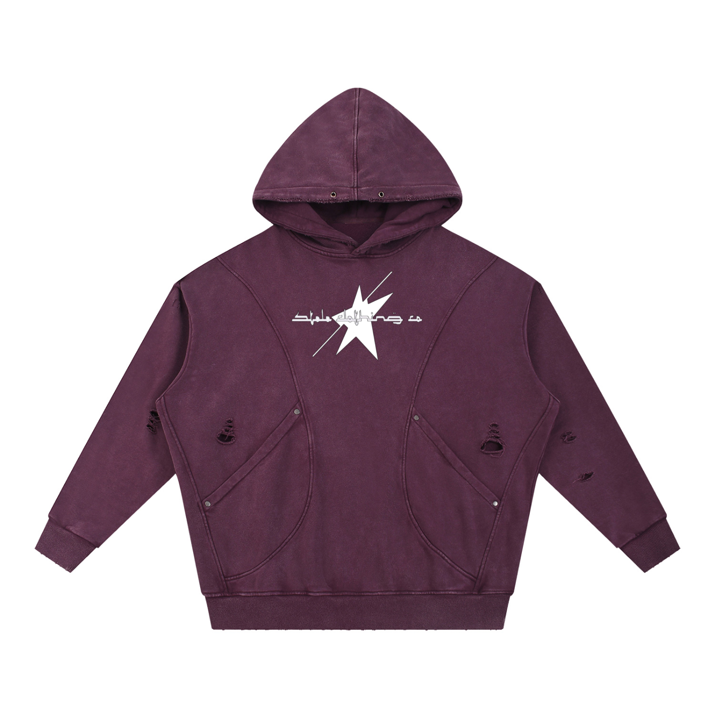 Stolo Clothing Co LOGO Distressed Snow Washed Panel Pocket Hoodie