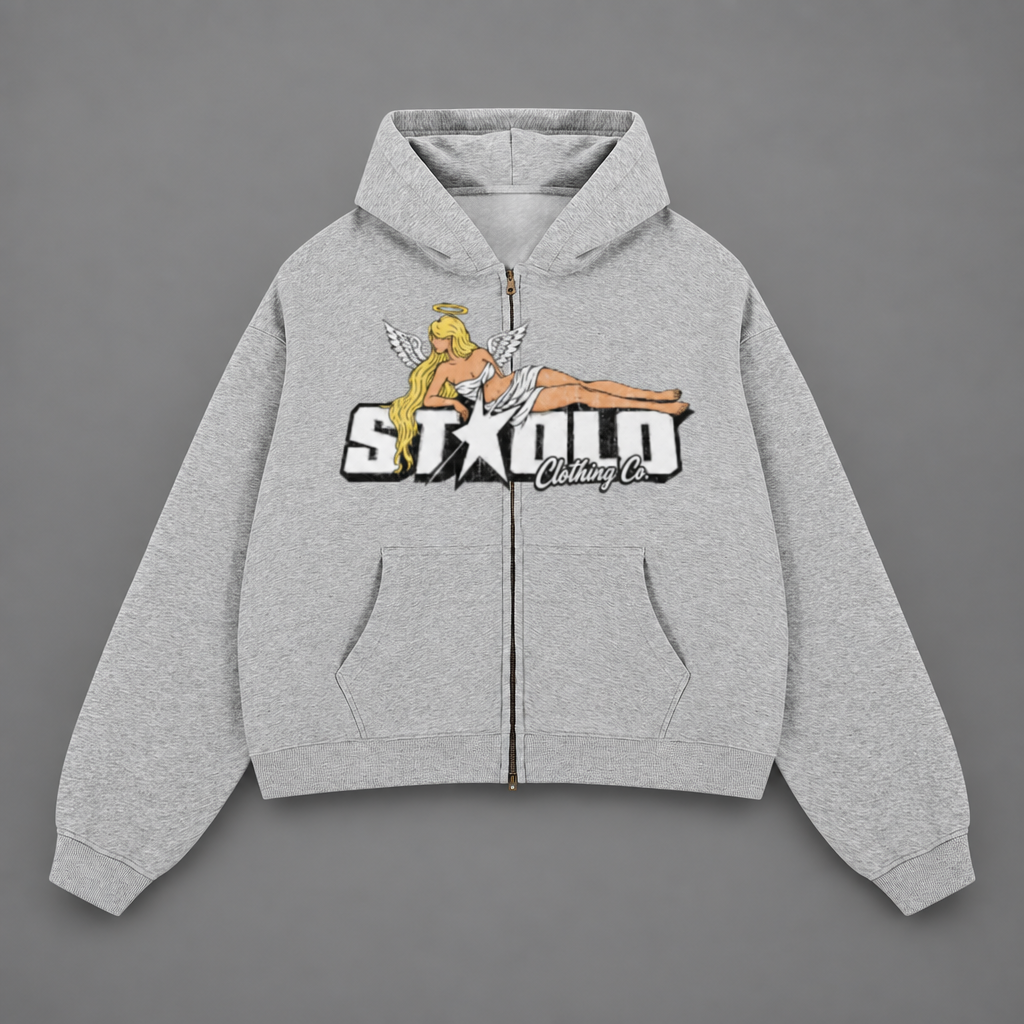 Fifth hoodie on a grey studio background