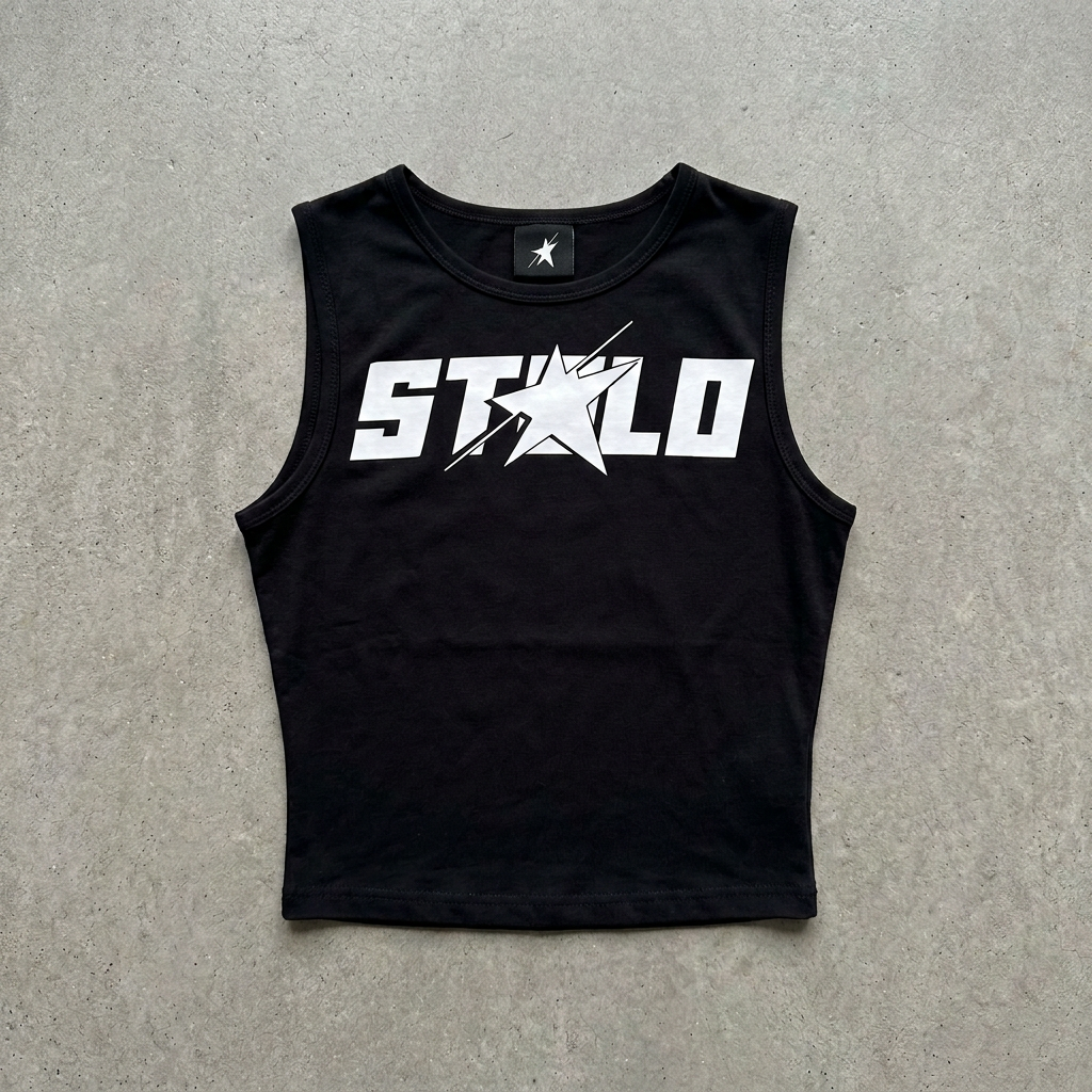 Fitted Starchild crop tee with black neck tag