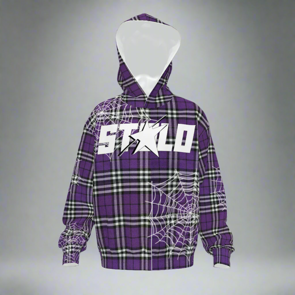 Stolo Clothing Co WEB LIFE Purple Flannel Unisex Drop Shoulder Oversized Hoodie