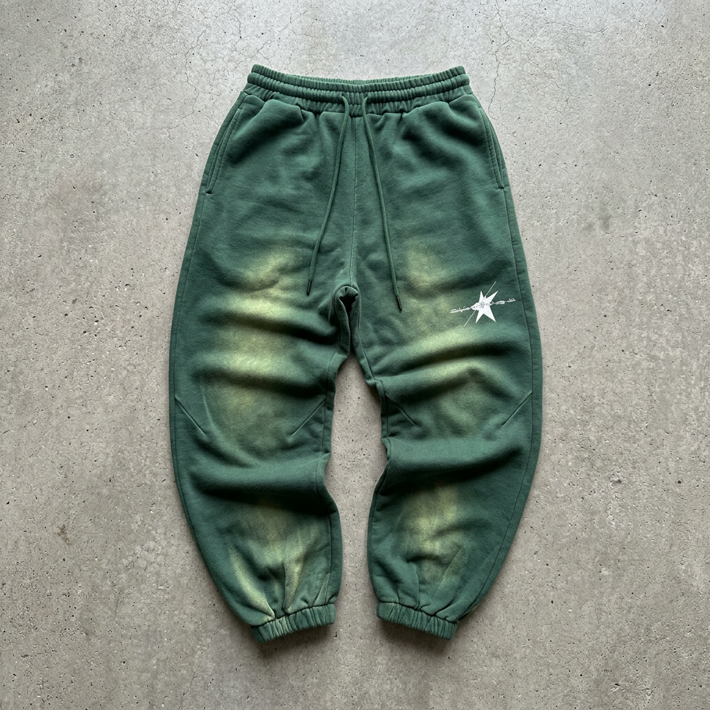 Green sun-faded joggers scrunched floor preview