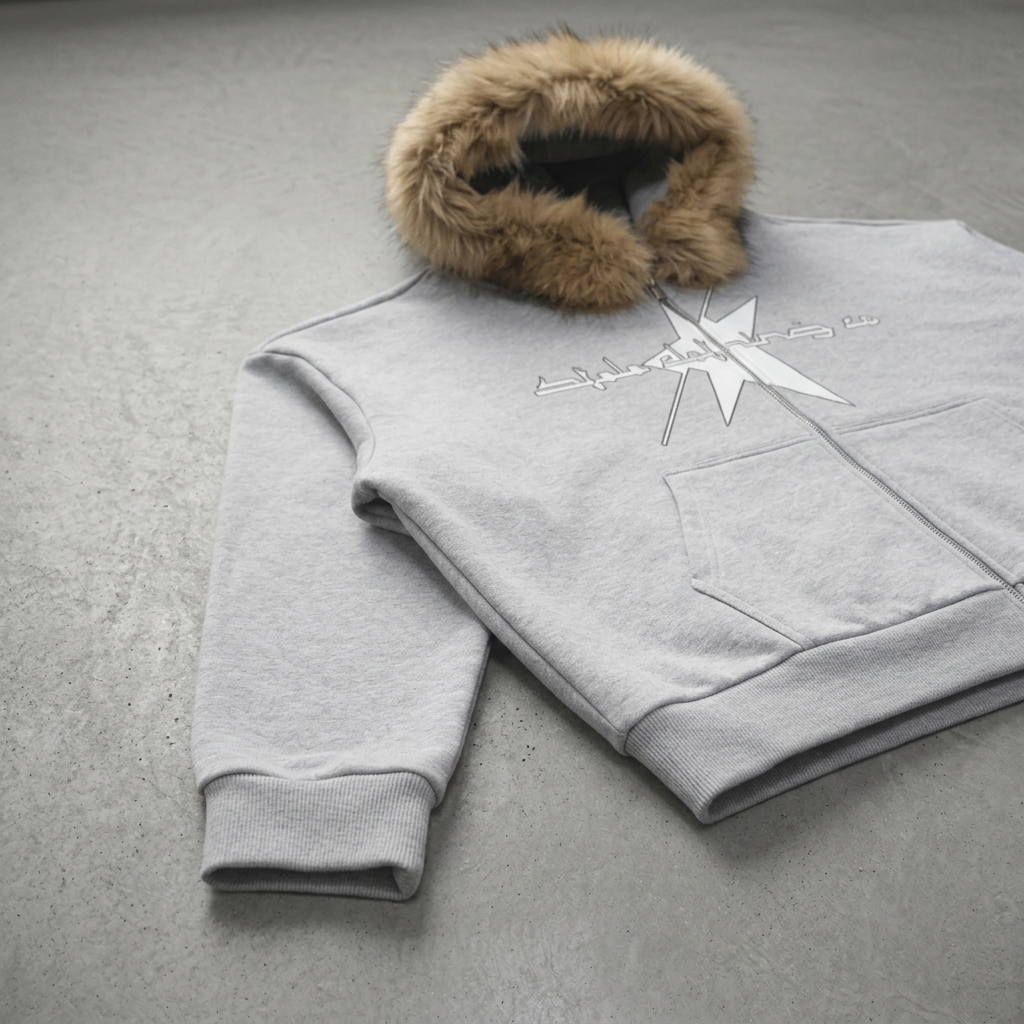 Grey hoodie side floor view
