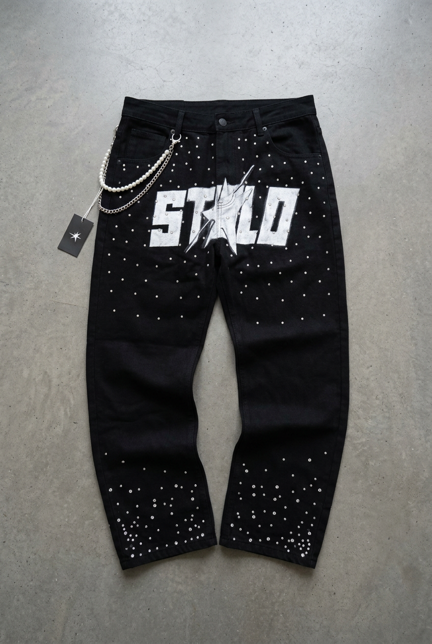 Half rhinestone jeans floor visual
