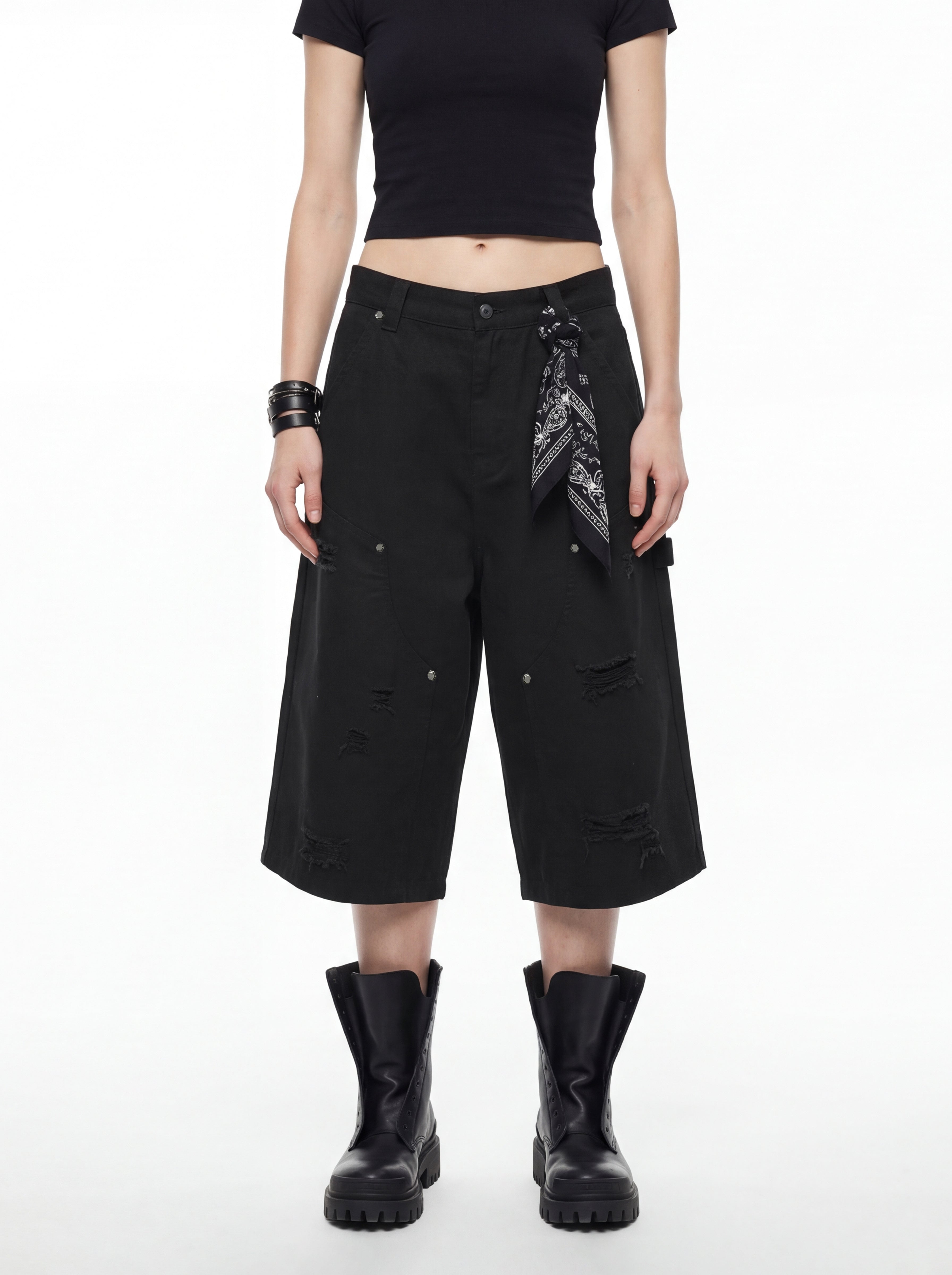 310GSM Heavyweight Cotton Enzyme Washed Distressed Workwear Pants Black
