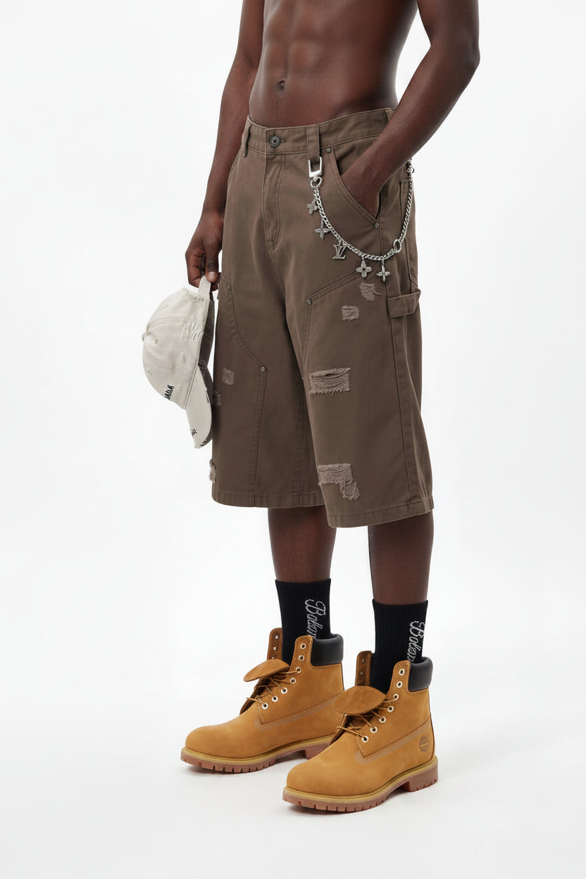310GSM Heavyweight Cotton Enzyme Washed Distressed Workwear Pants Coffee