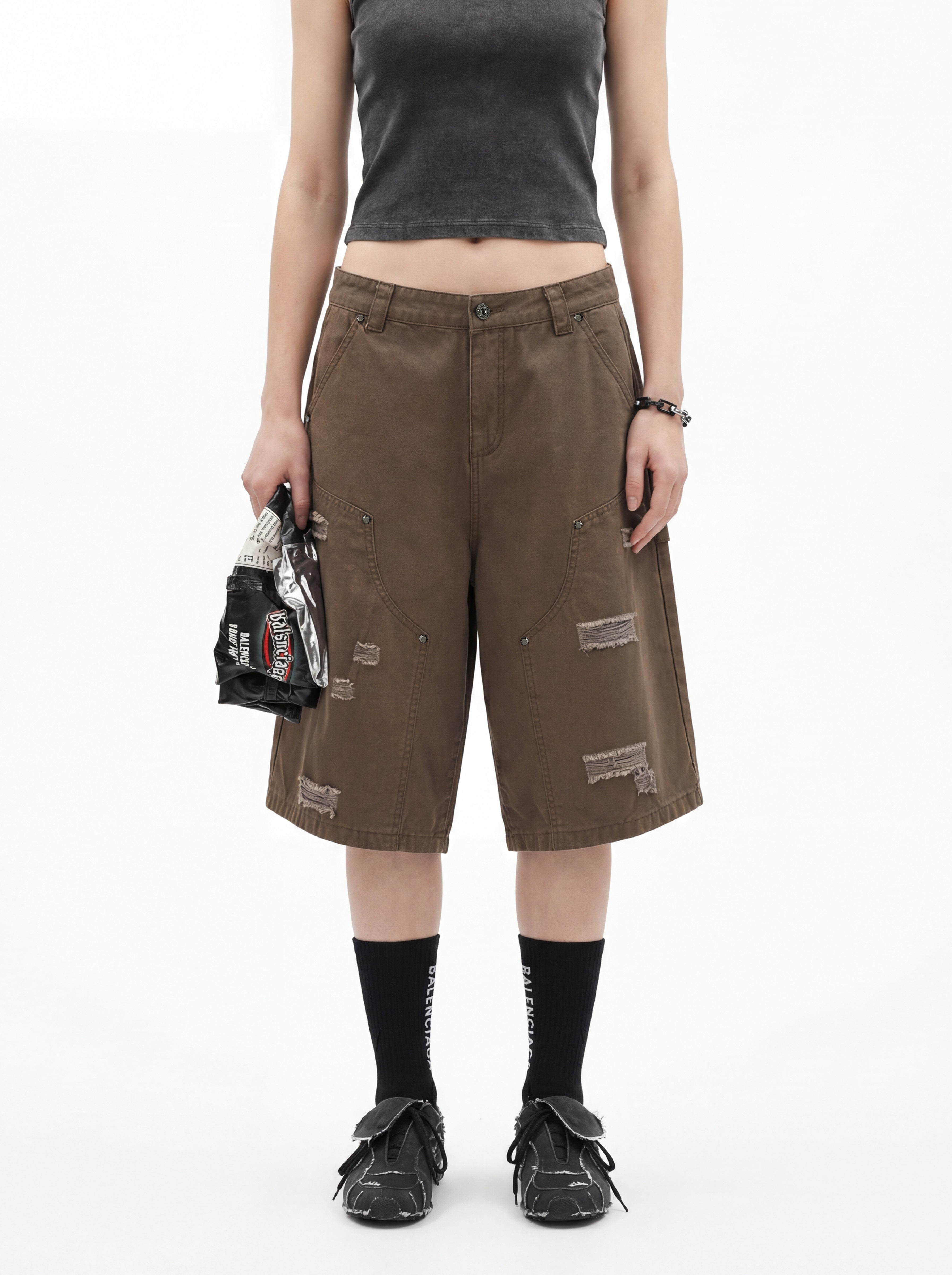 310GSM Heavyweight Cotton Enzyme Washed Distressed Workwear Pants Coffee