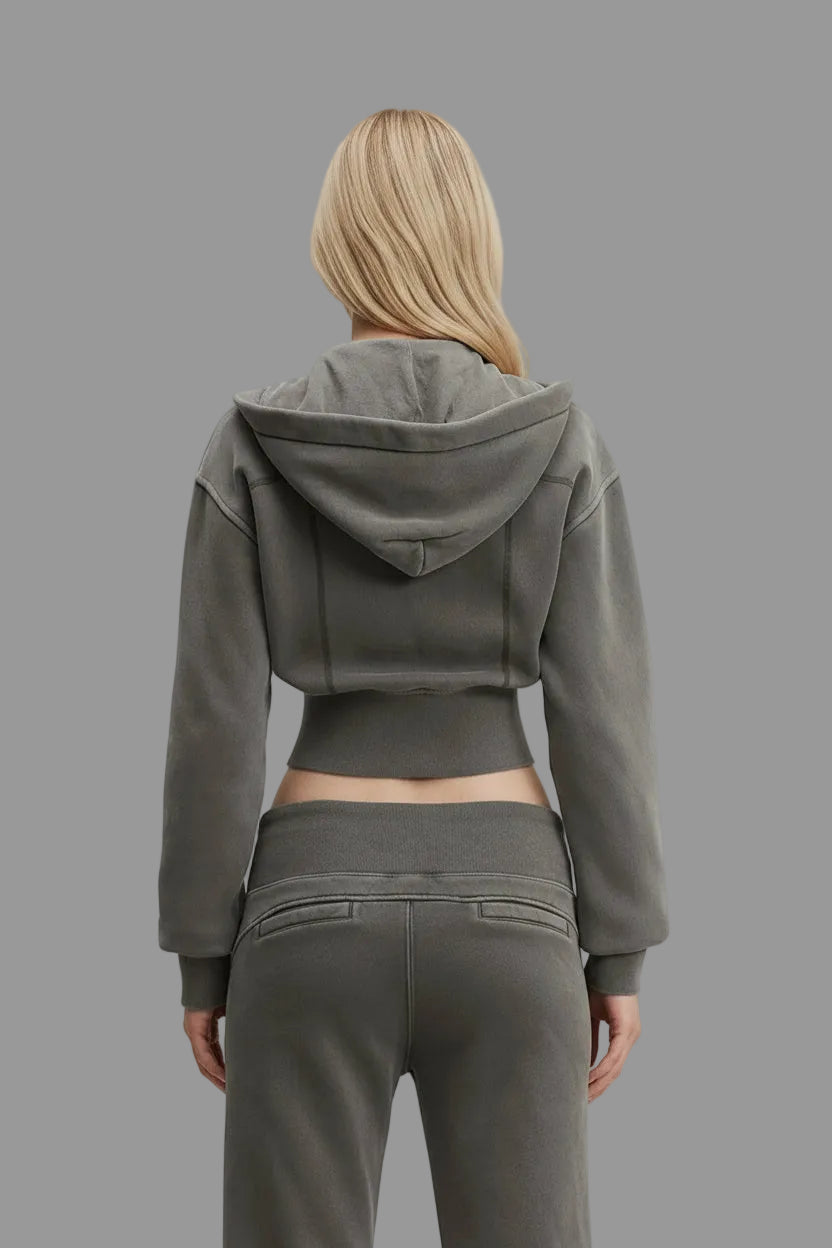 Stolo Clothing Co STARCHILD Vintage Washed Fleece Cropped Double Zip Up Detachable Hoodie