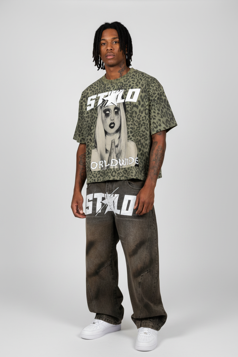 Stolo Clothing Co PREYING NUN Leopard Print Boxy Tee