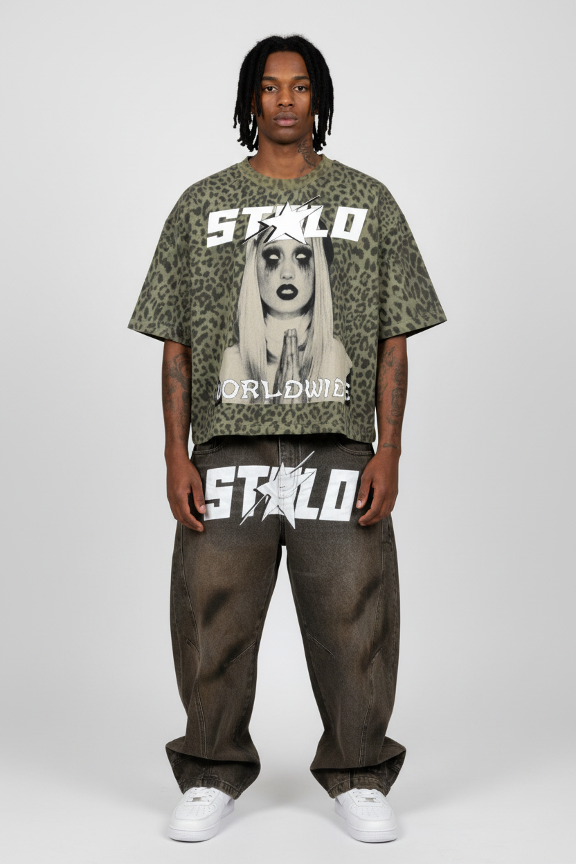 Stolo Clothing Co PREYING NUN Leopard Print Boxy Tee