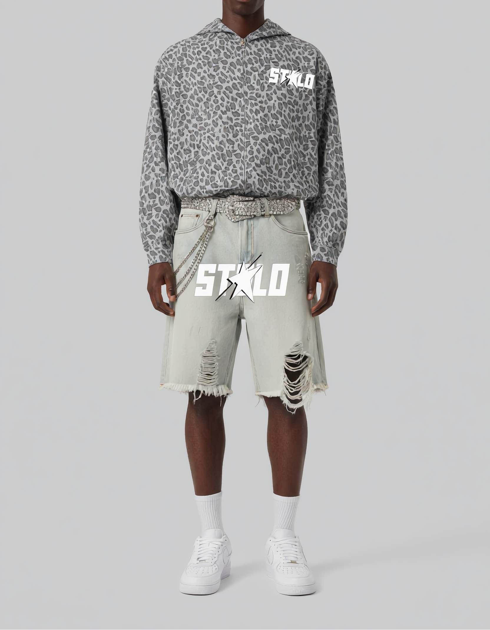 Stolo Clothing Co STARCHILD Leopard Print Waffle Texture Double Zip Up Hoodie