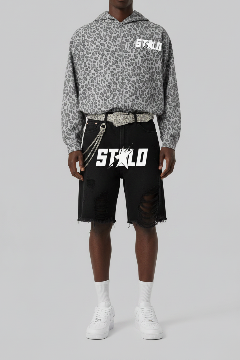 Stolo Clothing Co STARCHILD Leopard Print Waffle Texture Double Zip Up Hoodie