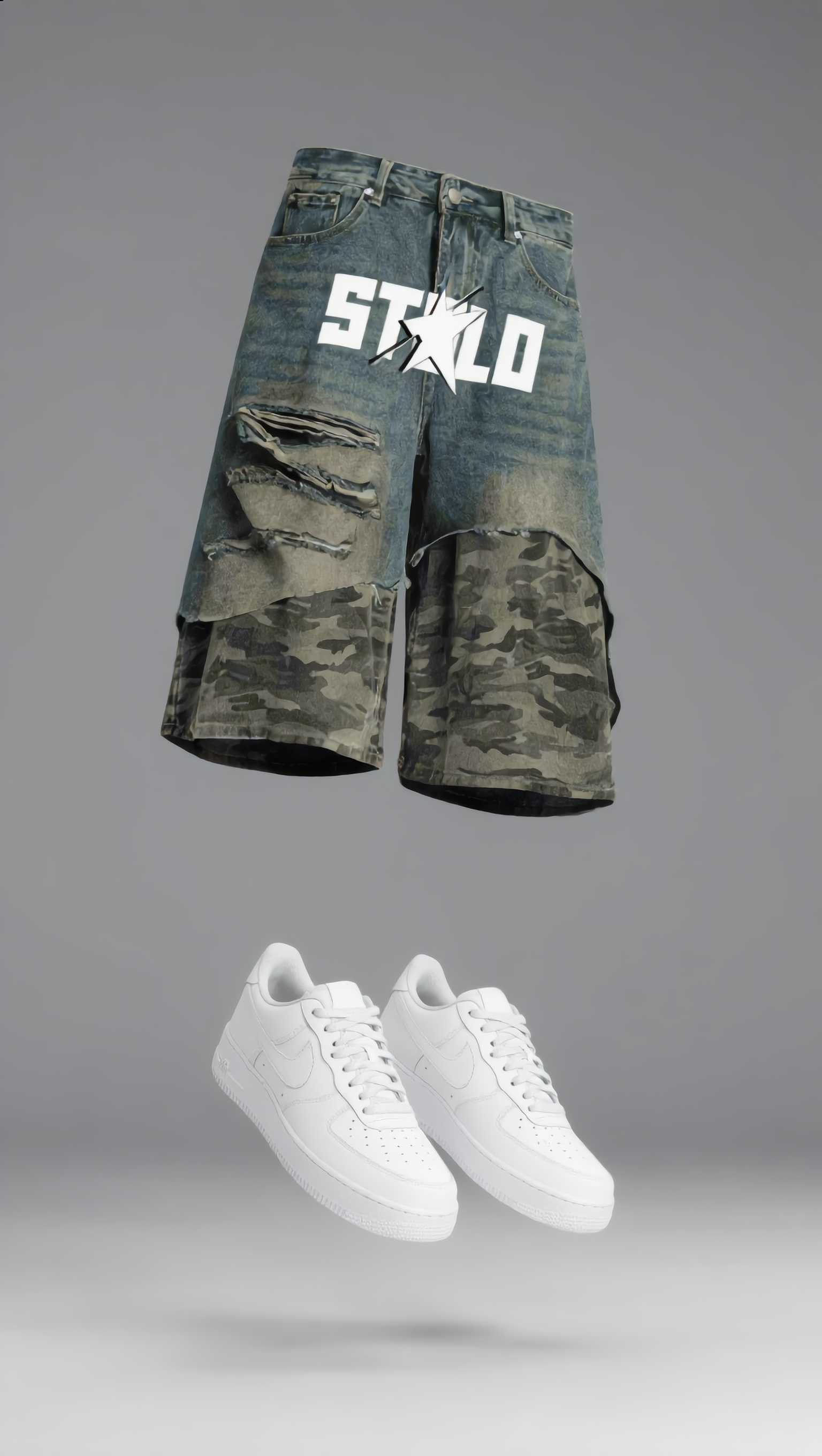 Stolo Clothing Co STARCHILD Unisex Half Camouflage Half Frayed Denim Shorts (JORTS)