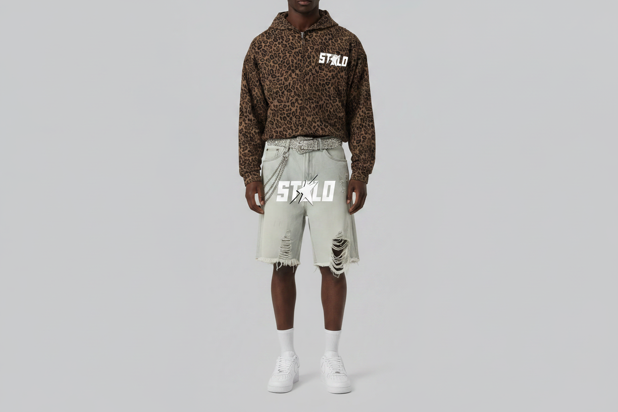Stolo Clothing Co STARCHILD Leopard Print Waffle Texture Double Zip Up Hoodie