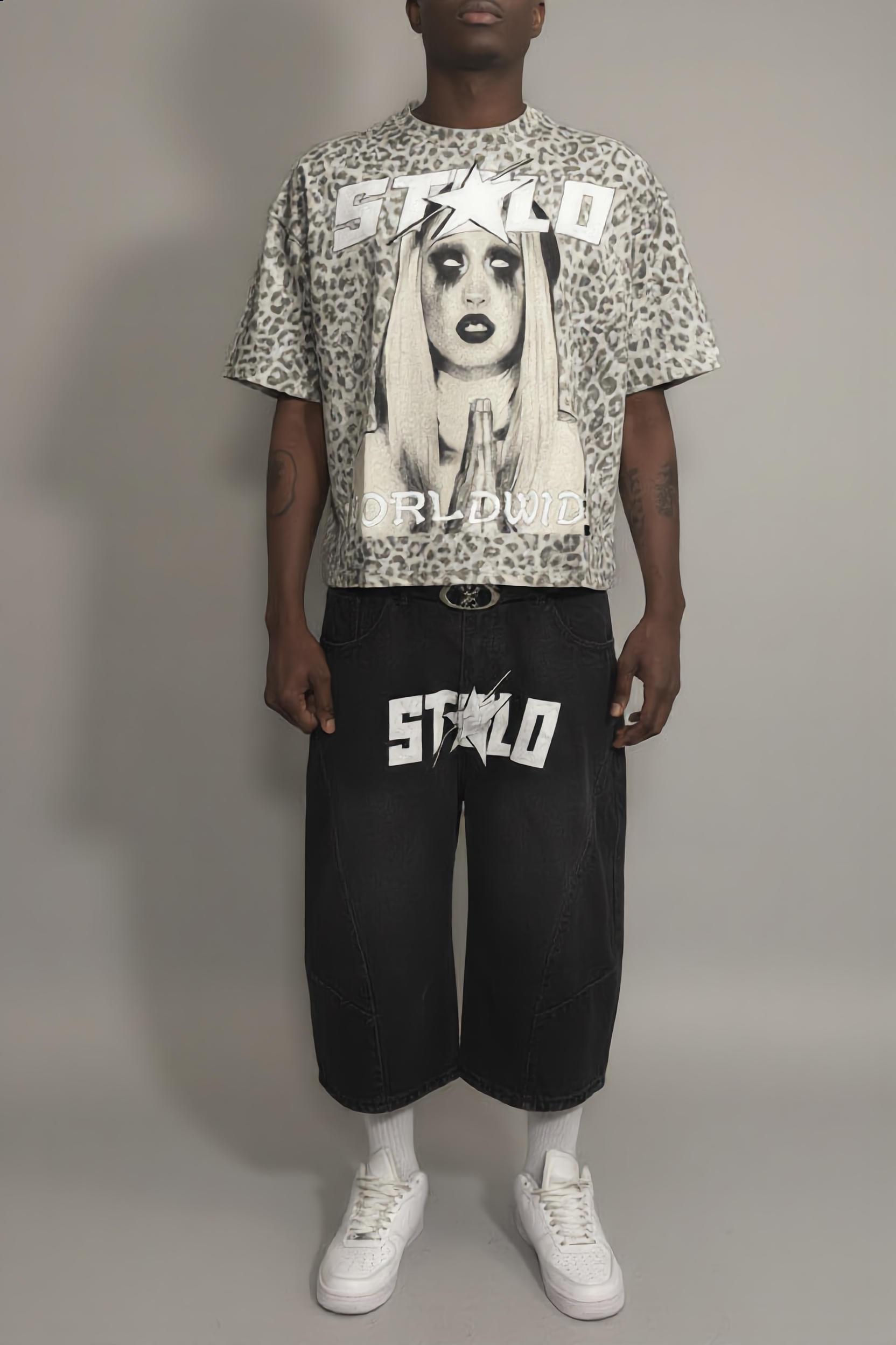 Stolo Clothing Co PREYING NUN Leopard Print Boxy Tee