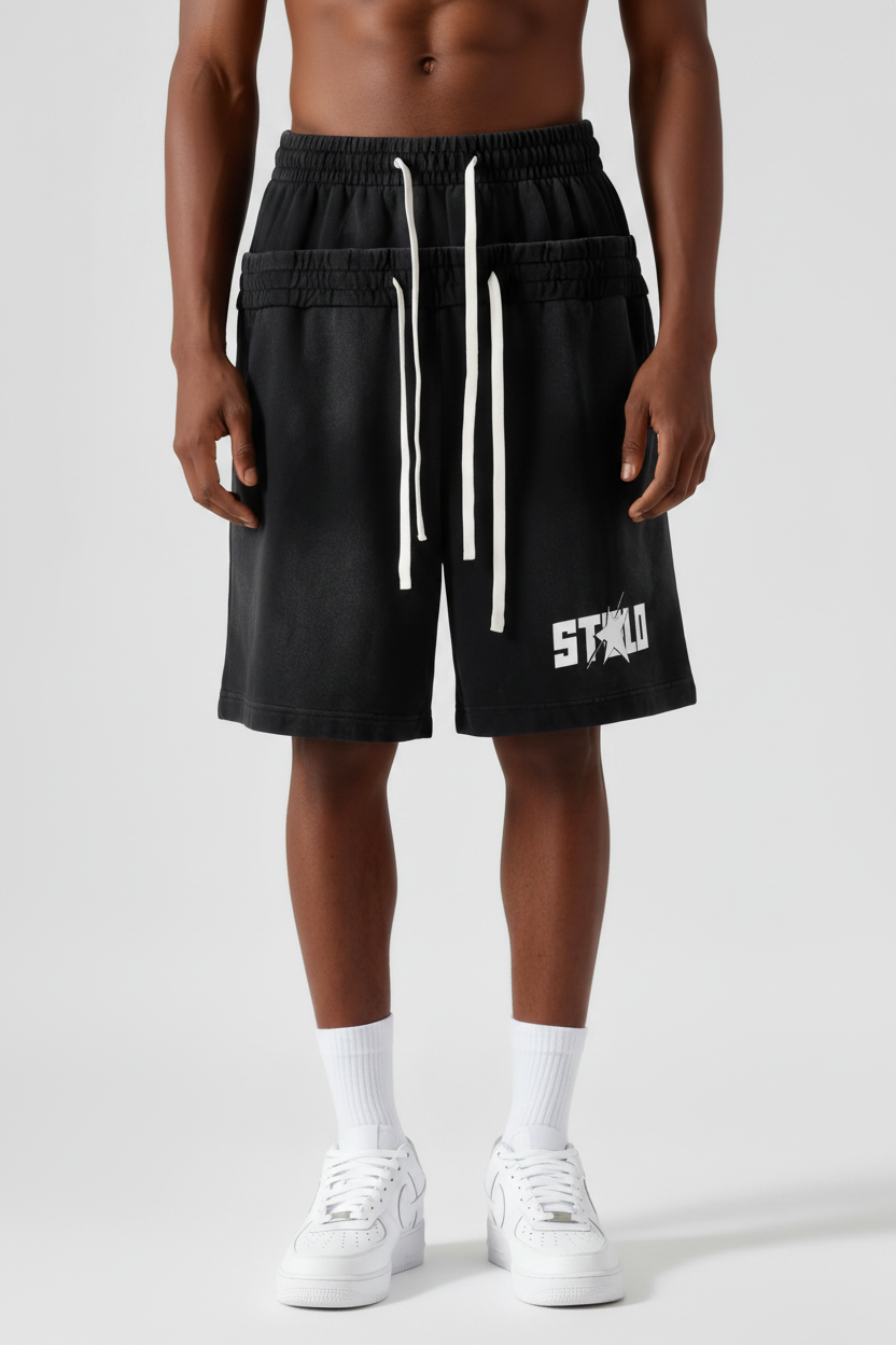 Stolo Clothing Co STARCHILD Sun Faded Cotton Slub Double Waistband Shorts (320GSM)