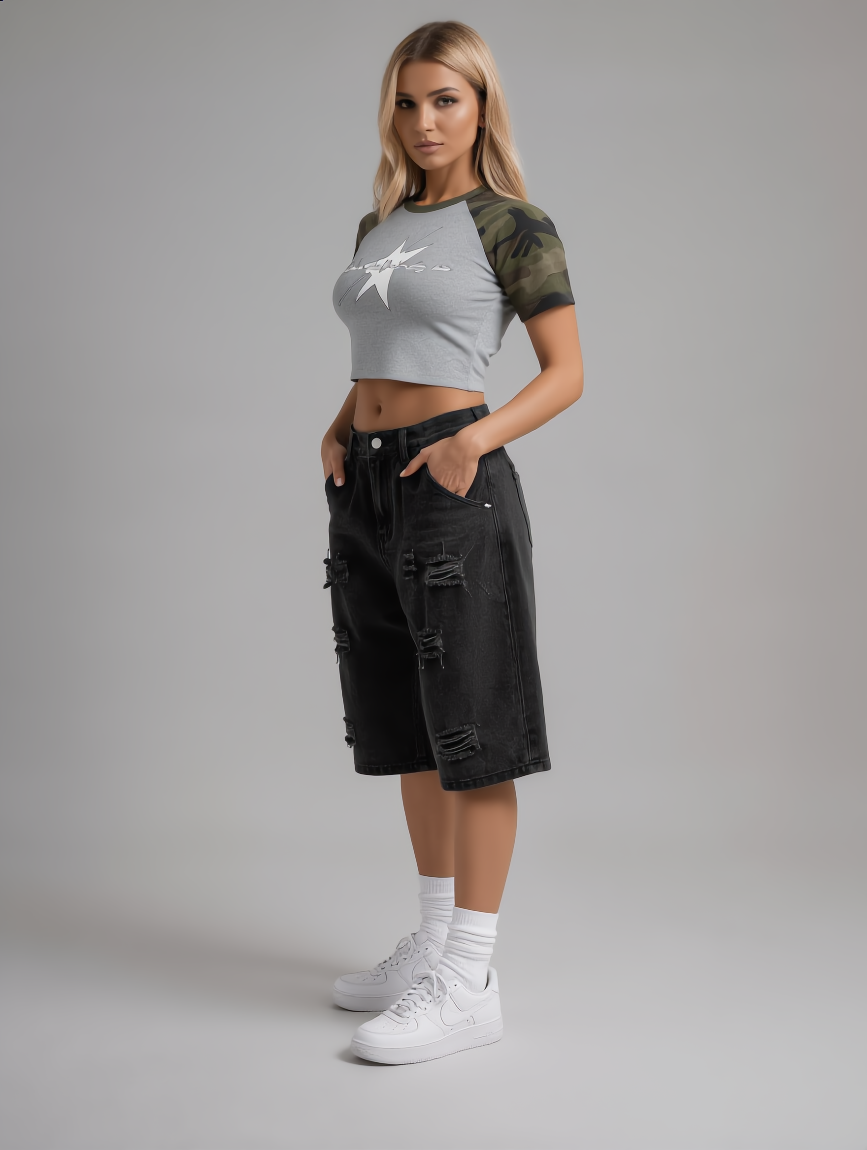 Stolo Clothing Co LOGO Half Camo Fitted Crop Tee