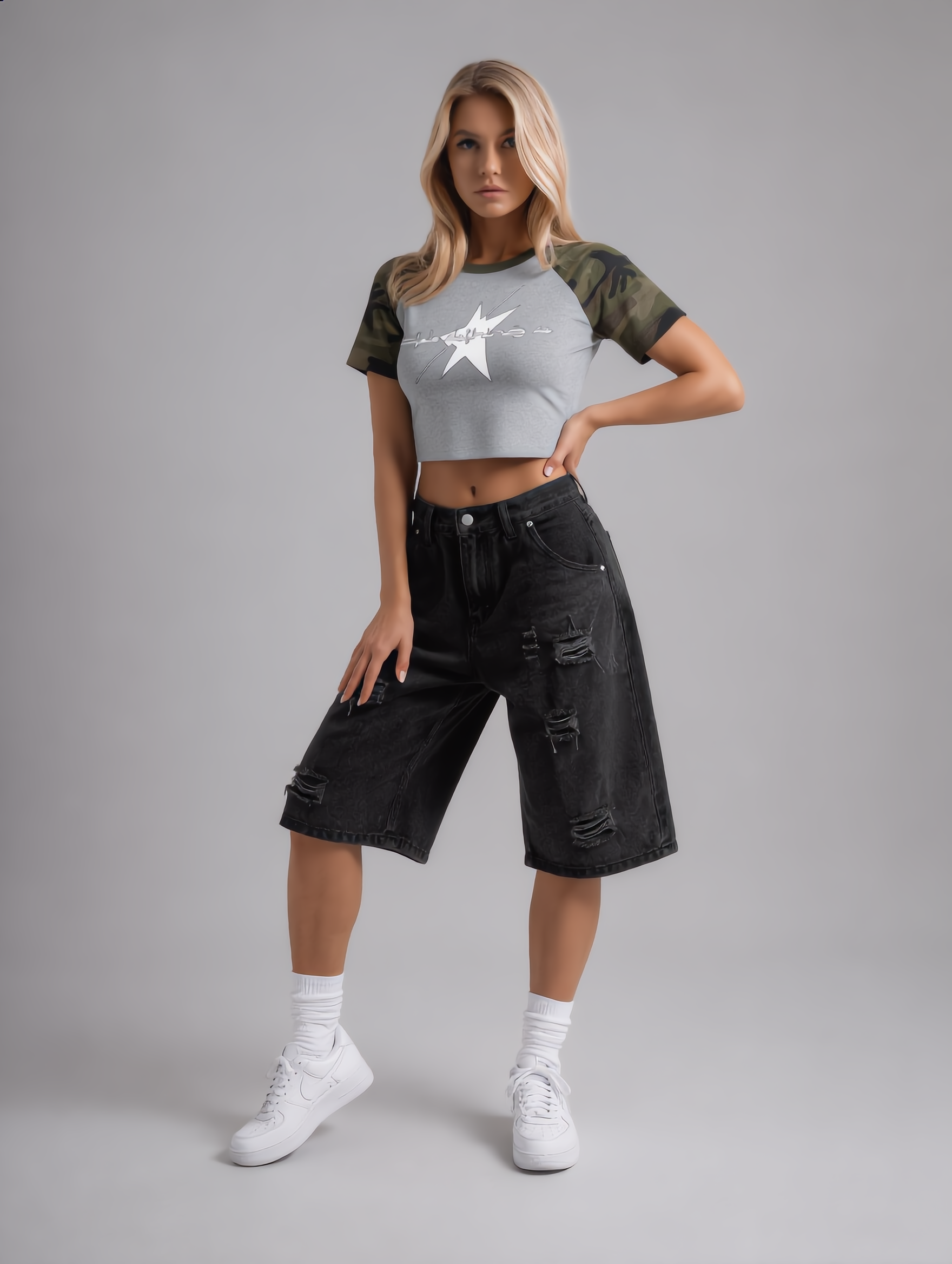 Stolo Clothing Co LOGO Half Camo Fitted Crop Tee