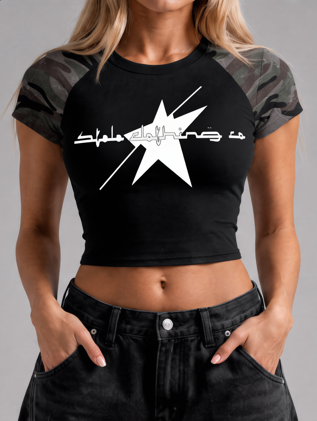 Stolo Clothing Co LOGO Half Camo Fitted Crop Tee