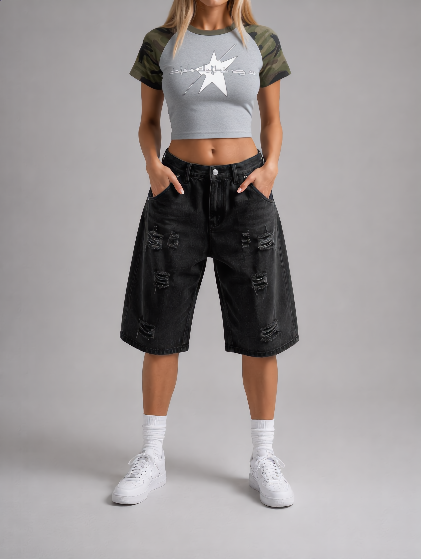 Stolo Clothing Co LOGO Half Camo Fitted Crop Tee