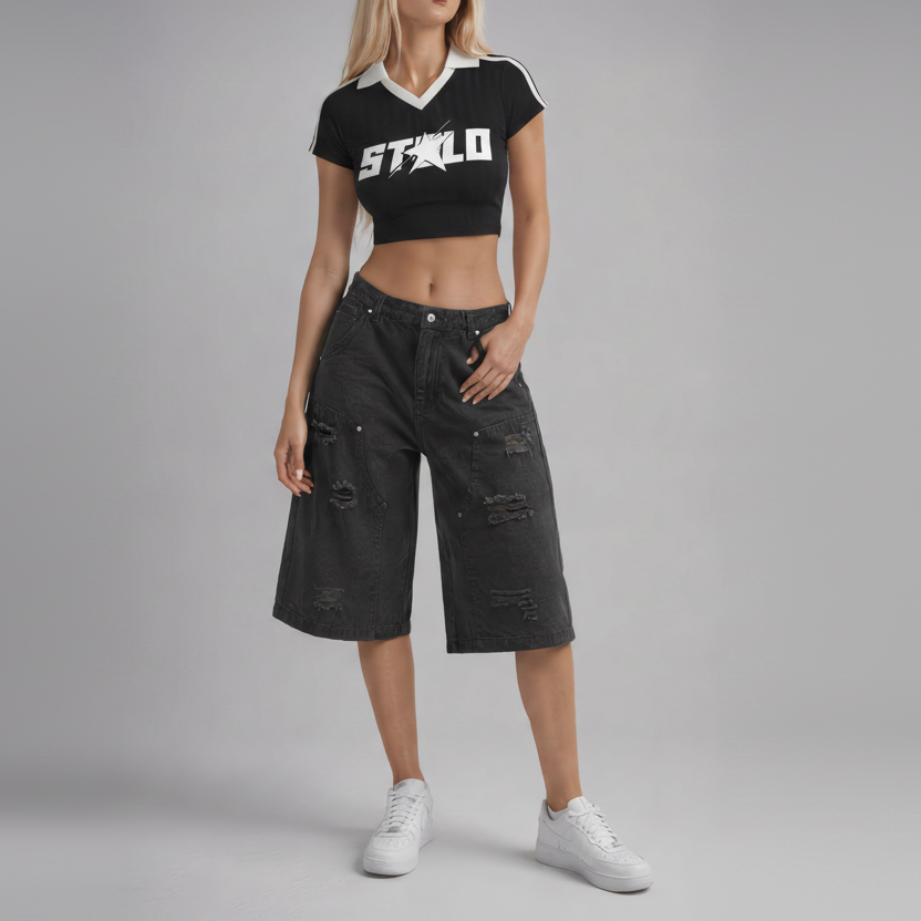 Stolo Clothing Co STARCHILD Striped Cropped Jersey Polo Tee