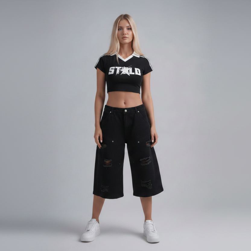 Stolo Clothing Co STARCHILD Striped Cropped Jersey Polo Tee