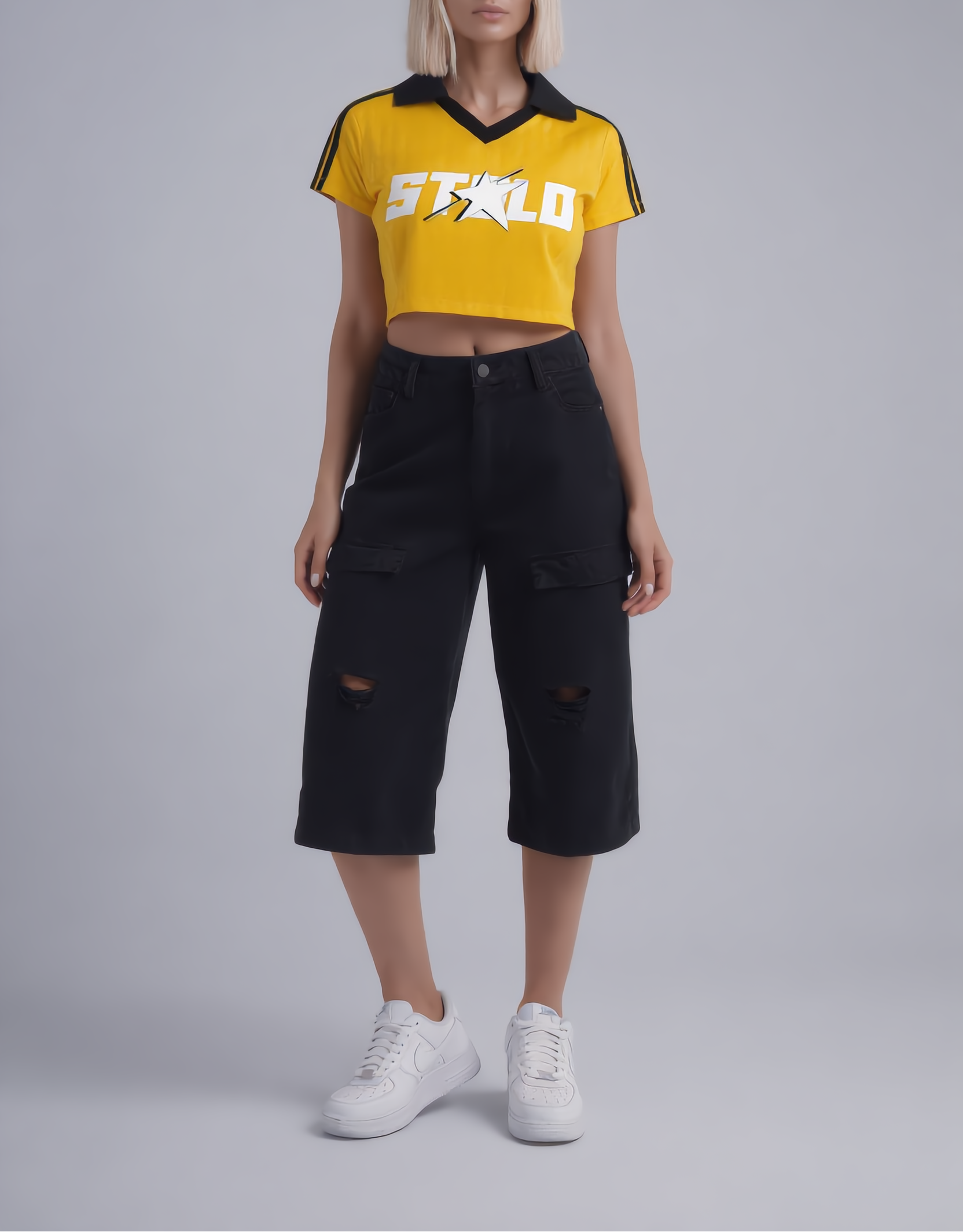 Stolo Clothing Co STARCHILD Striped Cropped Jersey Polo Tee