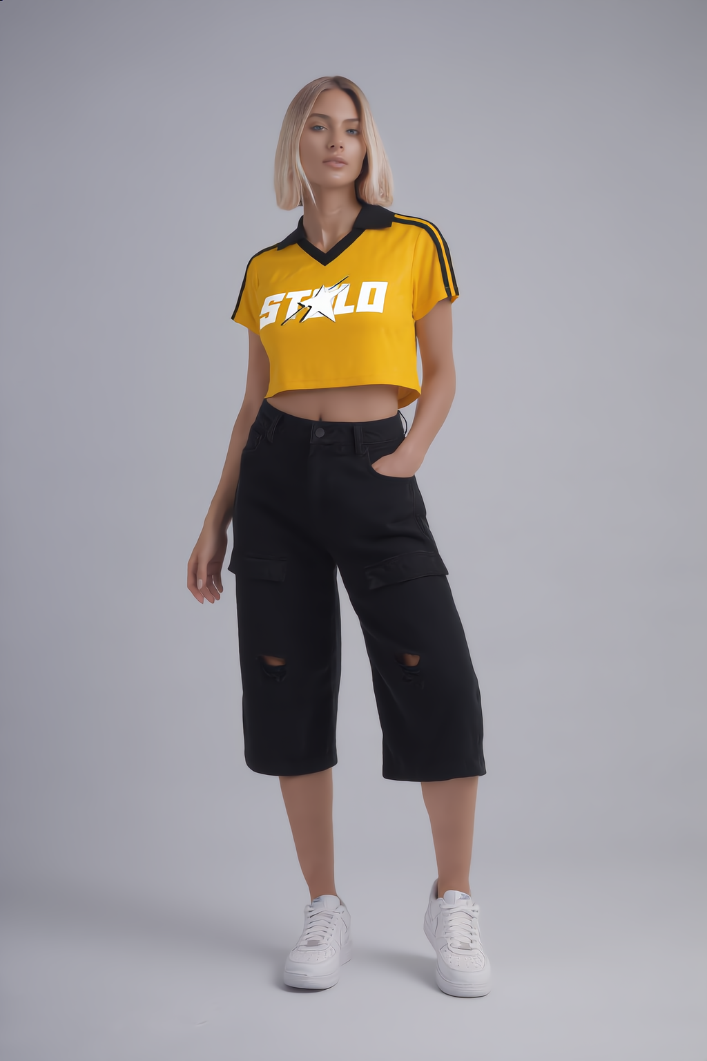 Stolo Clothing Co STARCHILD Striped Cropped Jersey Polo Tee
