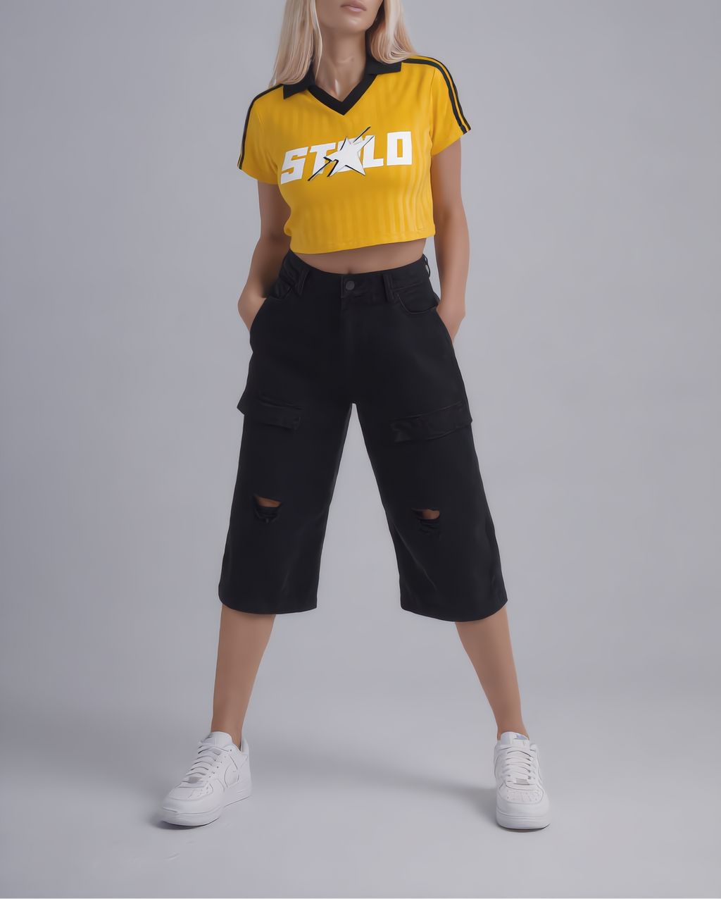 Stolo Clothing Co STARCHILD Striped Cropped Jersey Polo Tee