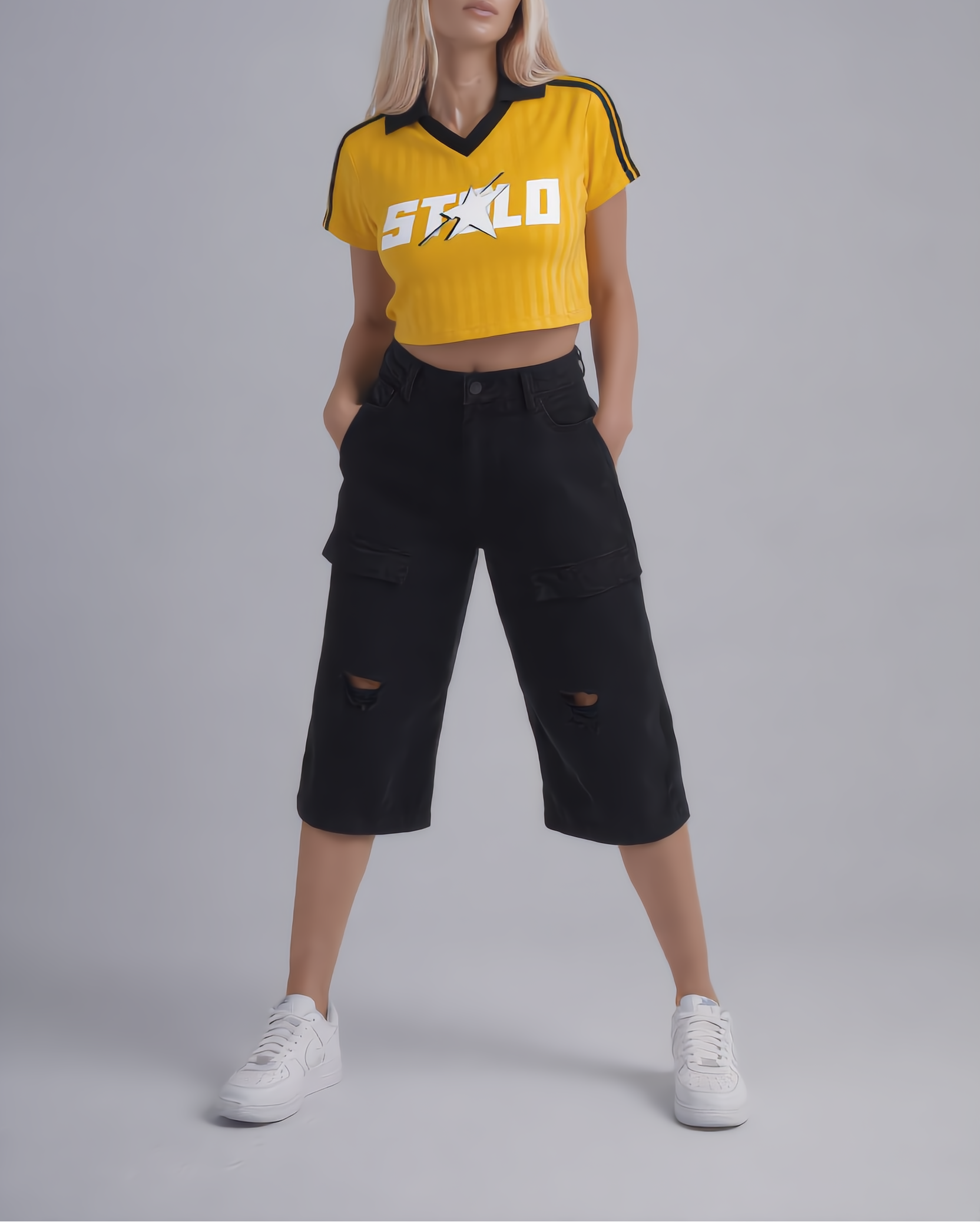 Stolo Clothing Co STARCHILD Striped Cropped Jersey Polo Tee