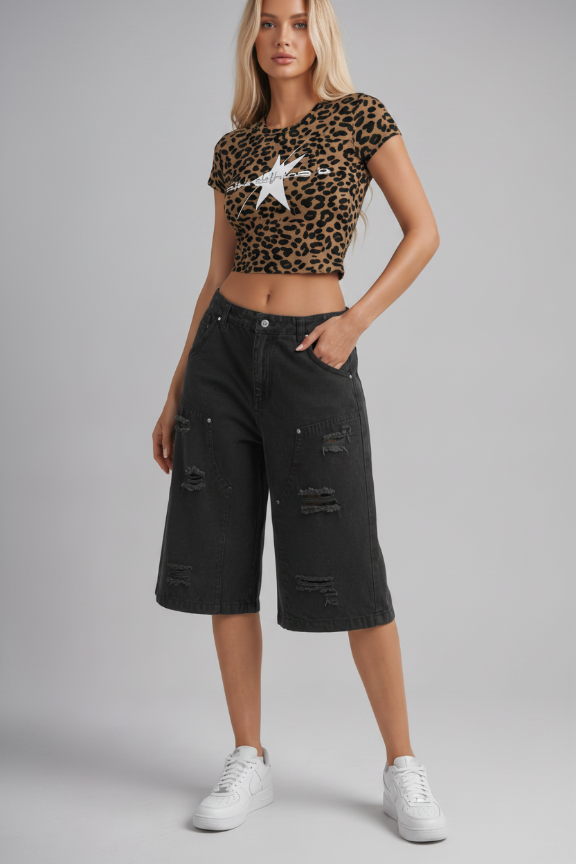 Stolo Clothing Co REBORN Leopard Print Fitted Crop Tee