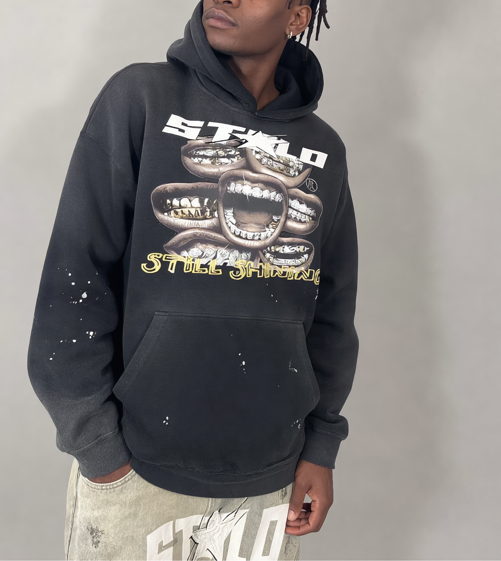 Stolo Clothing Co Still Shining Vintage Washed Hand Frayed Fleece Hoodie
