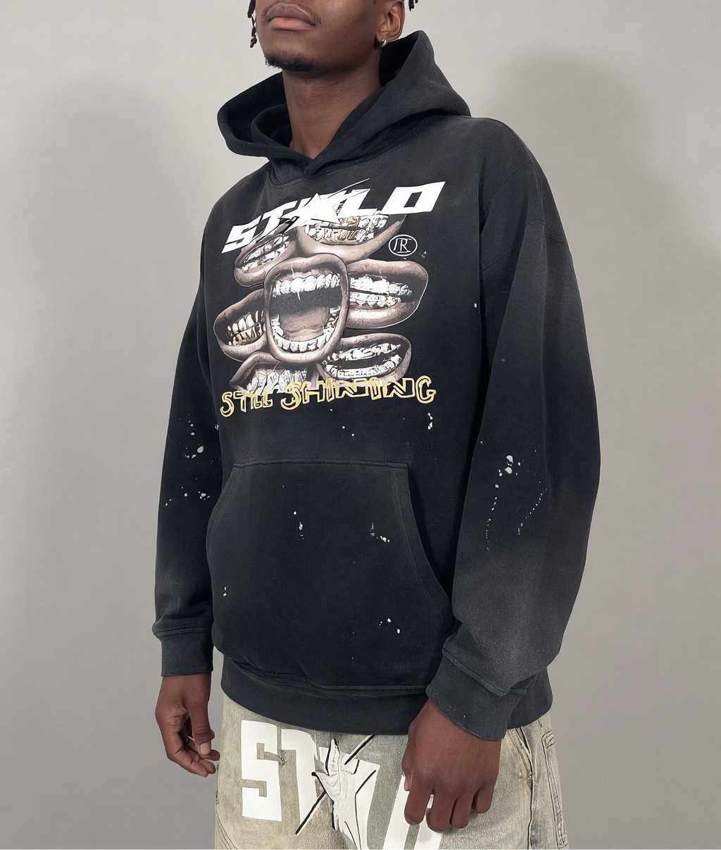 Stolo Clothing Co Still Shining Vintage Washed Hand Frayed Fleece Hoodie