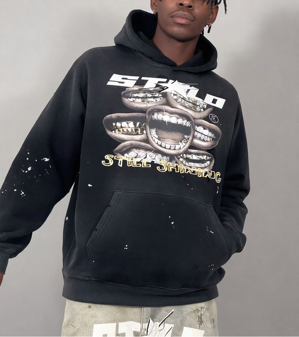 Stolo Clothing Co Still Shining Vintage Washed Hand Frayed Fleece Hoodie