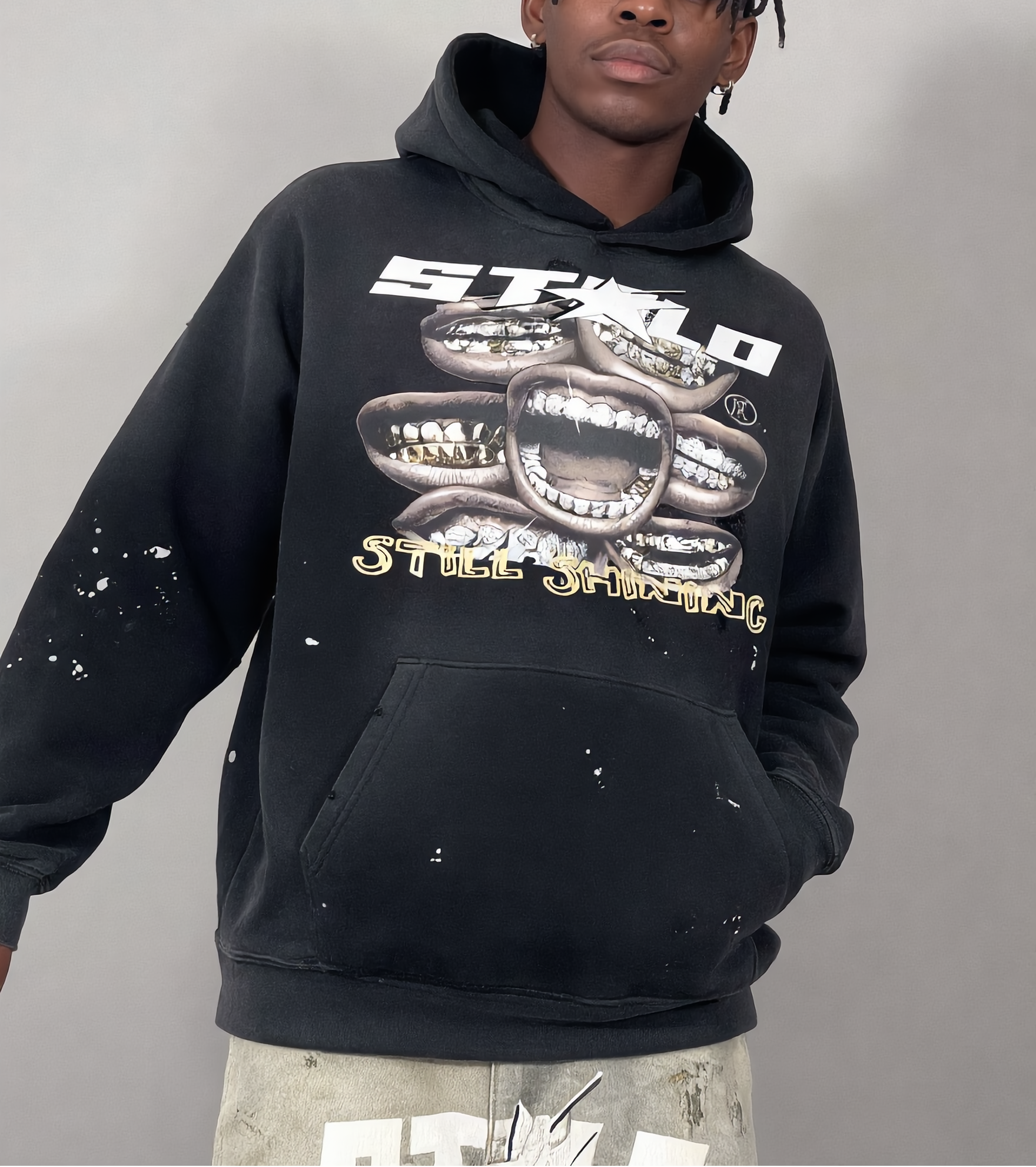 Stolo Clothing Co Still Shining Vintage Washed Hand Frayed Fleece Hoodie