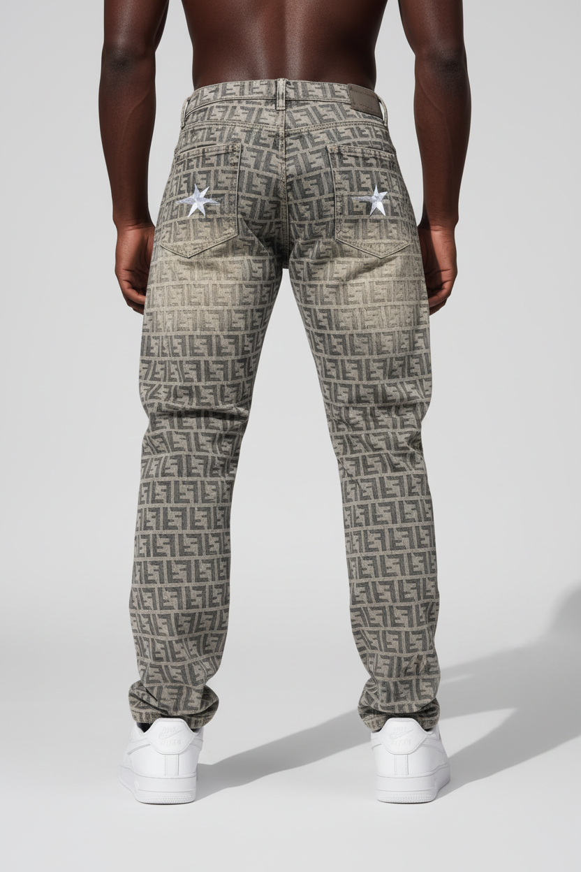 Stolo Clothing Co Monogram Straight Leg Denim Jeans