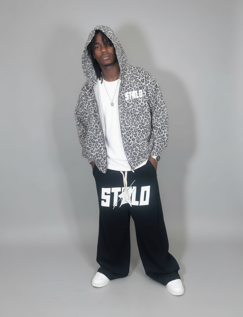Stolo Clothing Co STARCHILD Leopard Print Waffle Texture Lightweight Double Zip Up Hoodie